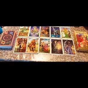 Three decks of tarot cards